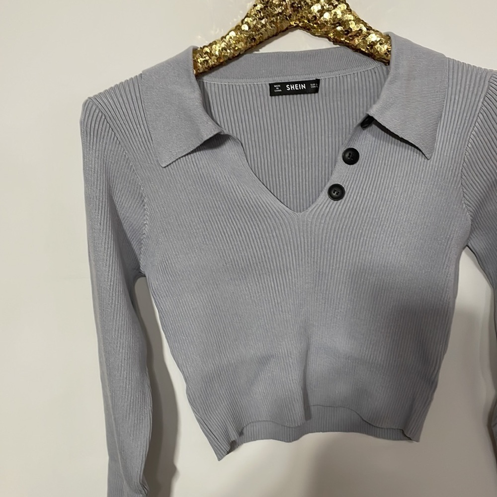 Neutral Gray Ribbed Cropped Sweater - Picture 8 of 11
